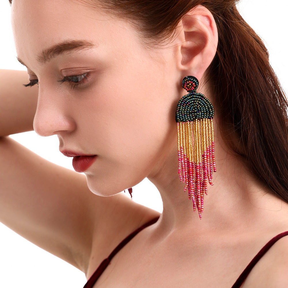 Beaded Tassel Earrings Boho Retro Ethnic handmade earrings