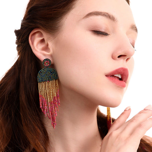 Beaded Tassel Earrings Boho Retro Ethnic handmade earrings